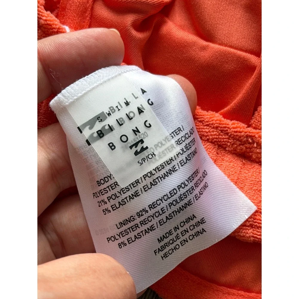 Billabong Coral Terry Underwire Bikini Top Textured Ribbed Orange Pink Small NEW